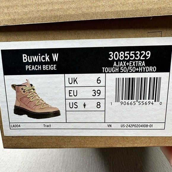 Dr. Martens Buwick Womens Size 8 Boots Combat Peach Leather Extra Tough Lace Up - Picture 8 of 9